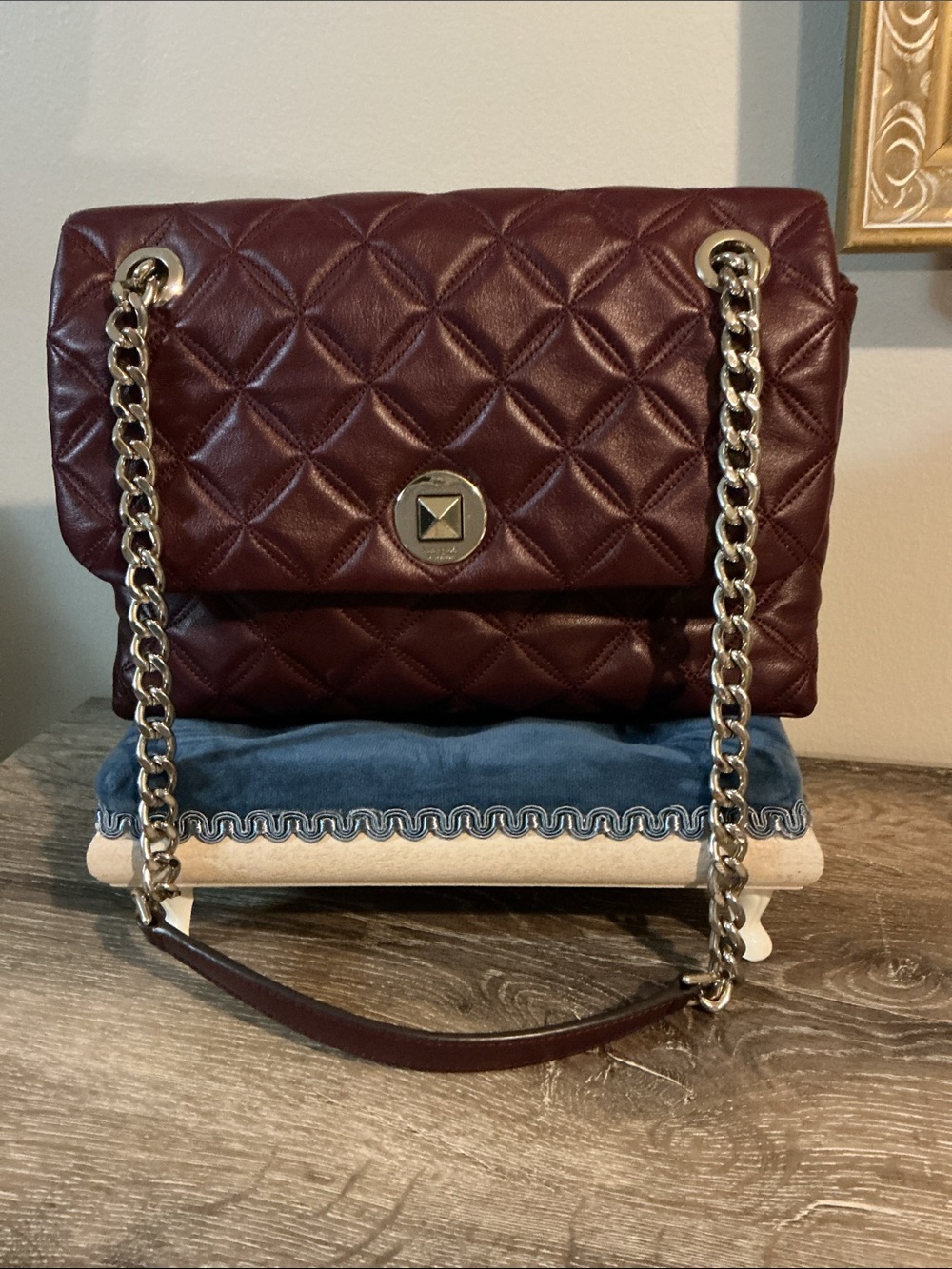 kate spade Natalia Quilted Burgundy Leather Shoulder Bag EUC Wallet match NWT - Picture 2 of 16
